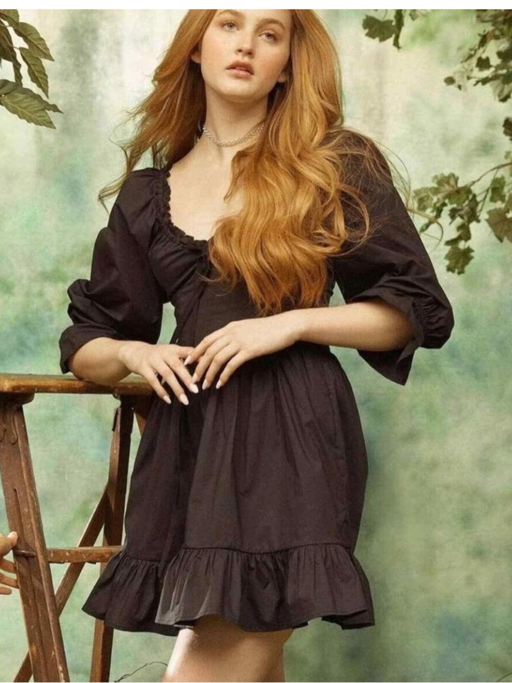 Hill House Home Samantha Nap Dress Black Sundress Cotton Poplin Romantic Small S